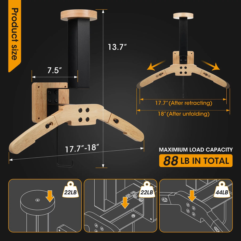 Wooden Wall Mount Helmet Rack with Hooks Q377