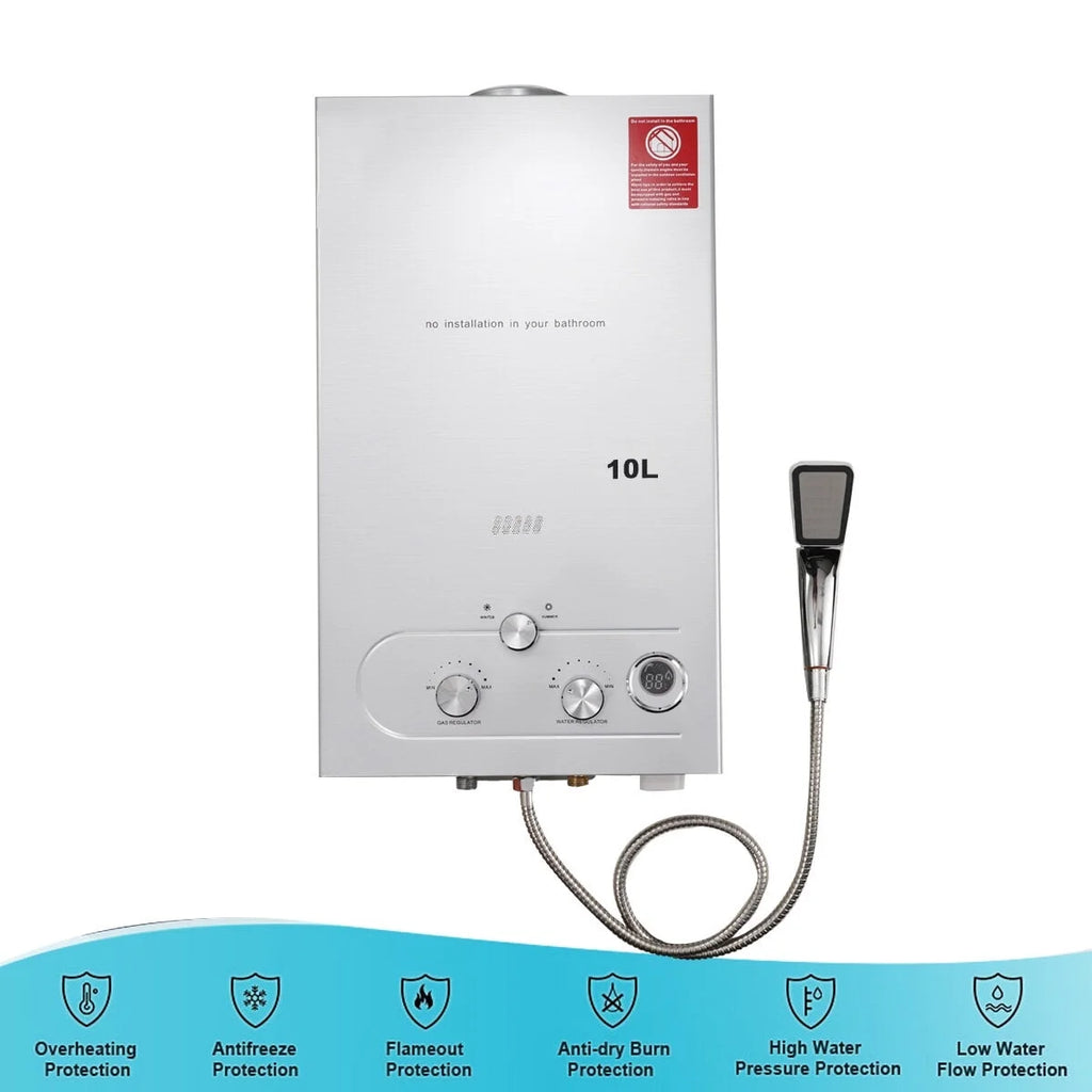 10L 20KW LPG Propane Instant Gas Water Heater with Shower Head Kit C50736
