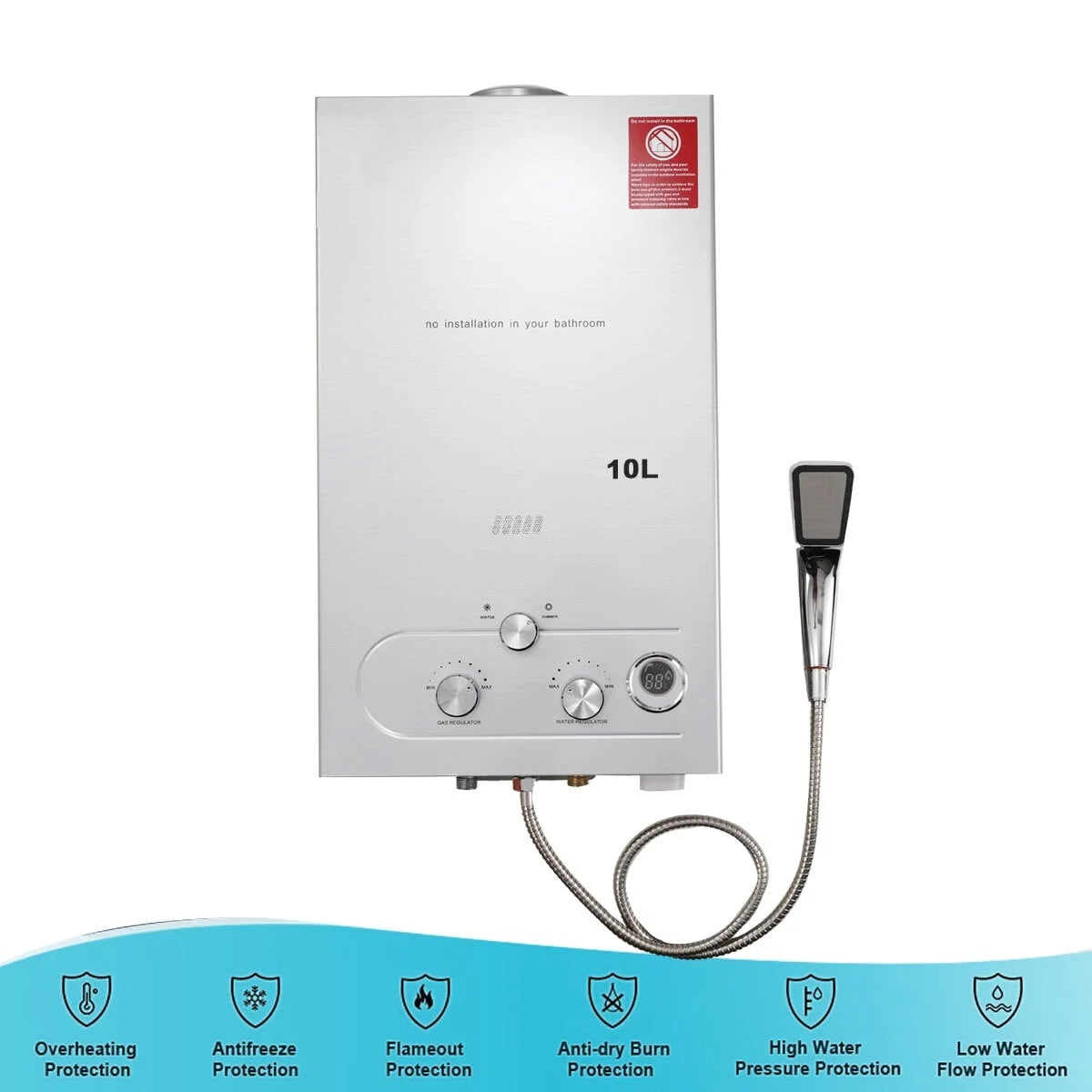10L 20KW LPG Propane Instant Gas Water Heater with Shower Head Kit C50736
