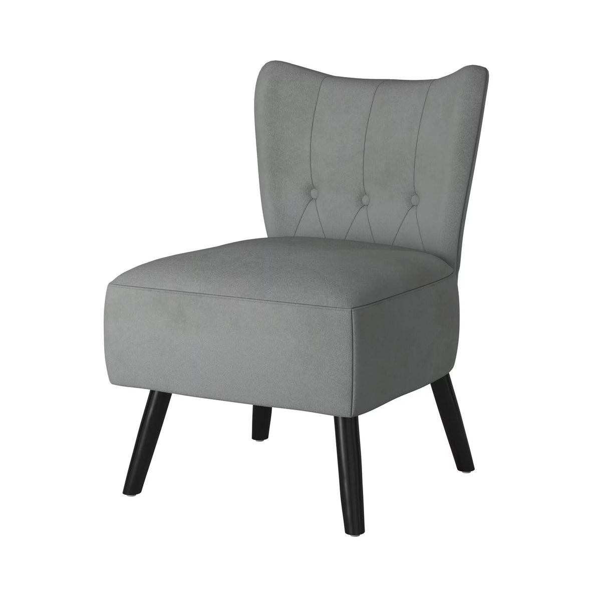 Gray Velvet Button-Tufted Accent Chair with Wood Legs M797