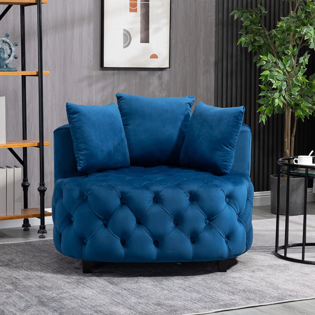 Navy Blue Velvet Oversized Barrel Accent Chair with 3 Pillows O59717