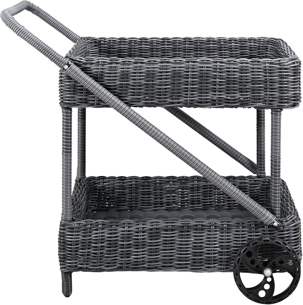 Gray Wicker Rattan Outdoor Beverage Bar Cart X165556