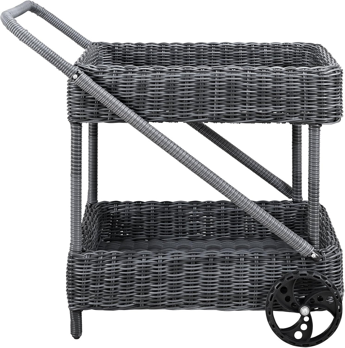 Gray Wicker Rattan Outdoor Beverage Bar Cart X165556