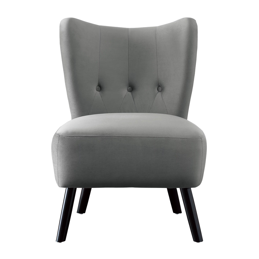 Gray Velvet Button-Tufted Accent Chair with Wood Legs M797