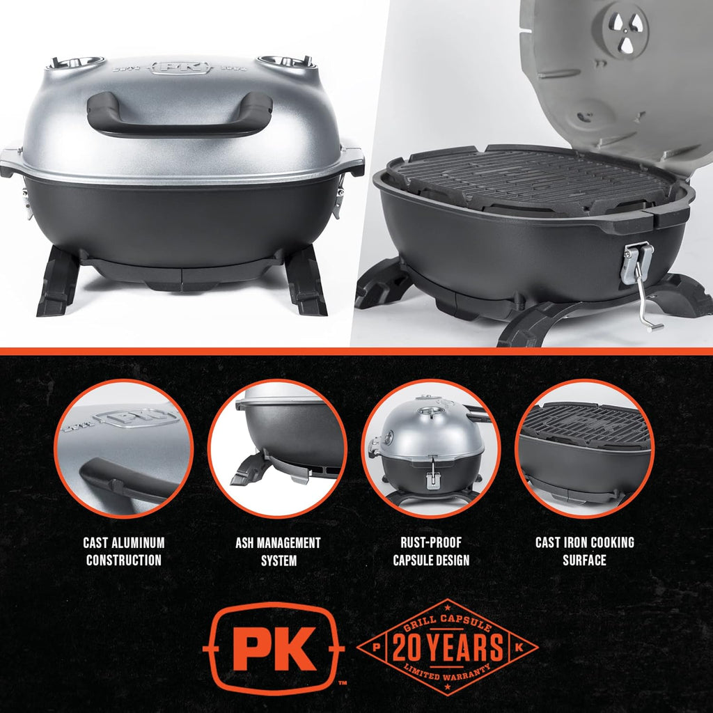 Portable Charcoal BBQ Grill and Smoker with Lid, Cast Iron Aluminum Outdoor Cooking Mini Barbecue Grills, Grey Q782805