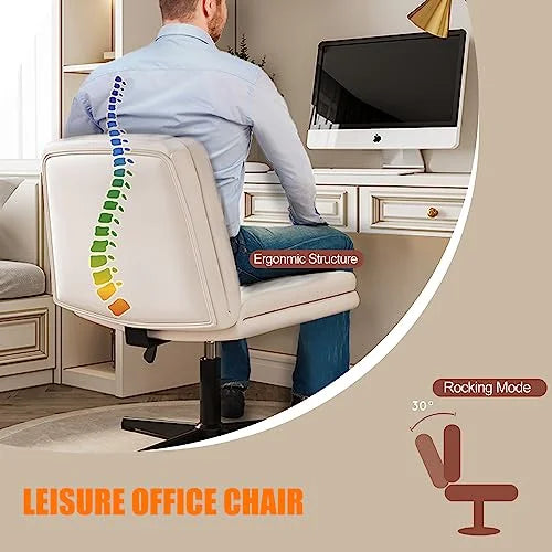 Cream Armless Wide Seat Ergonomic Office Chair H4951