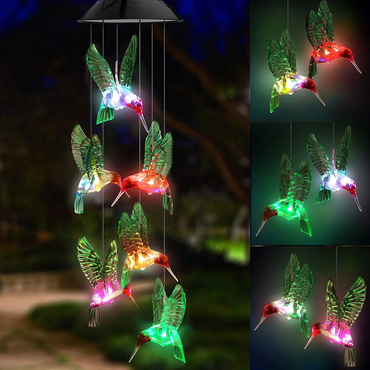 Solar Hummingbird Wind Chime with Color Changing LED Light S219