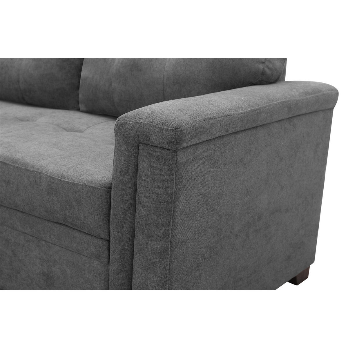 Gray Woven Fabric Sleeper Sectional Sofa Chaise with USB Charger and Tablet Pocket Q276924