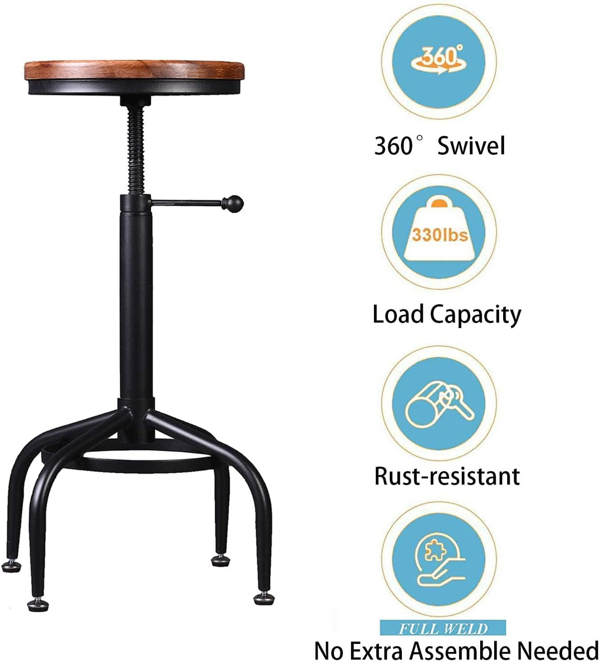 Set of 2 Adjustable Swivel Metal Barstools M7779