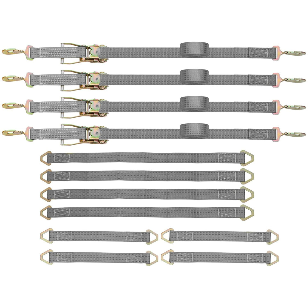 12 Pcs Polyester Ratchet Tie Down Strap Kit Grey A4482