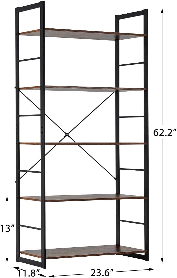 5 Tier Wood and Metal Bookshelf W548794