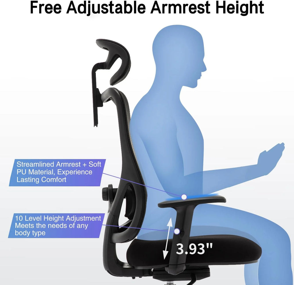 Ergonomic High Back Mesh Office Chair with Lumbar Support and Headrest Black I9835