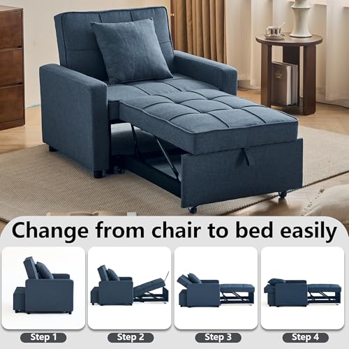 Blue Convertible Sofa Bed Chair with Side Pocket X389