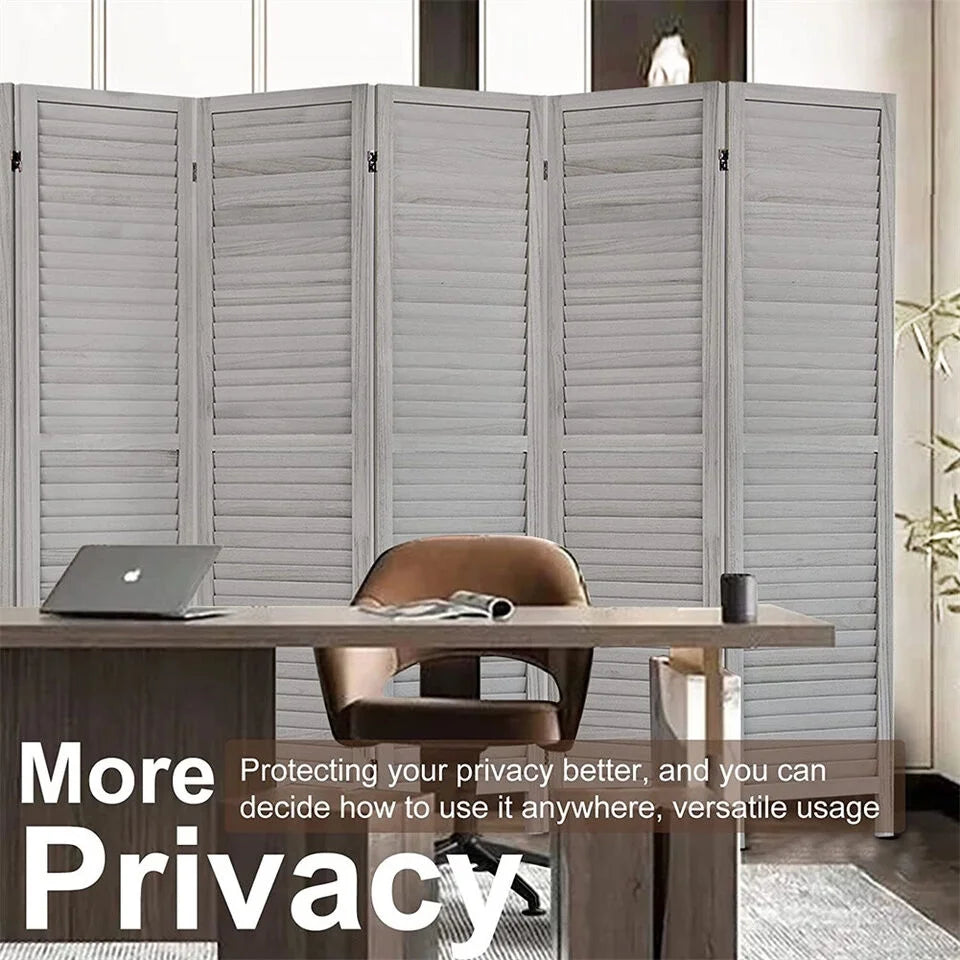 6 Panel Gray Wood Room Divider J821