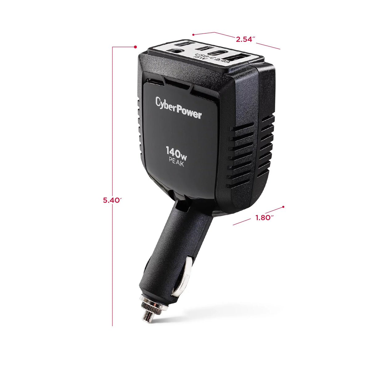 1 Outlet 140 Watt Power Inverter with USB-C & USB-A Port D7881