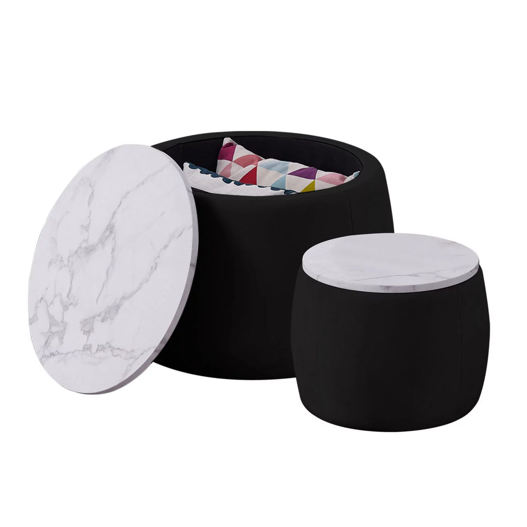 Velvet Marble Texture Nesting End Tables Set of 2 with Hidden Storage P5039