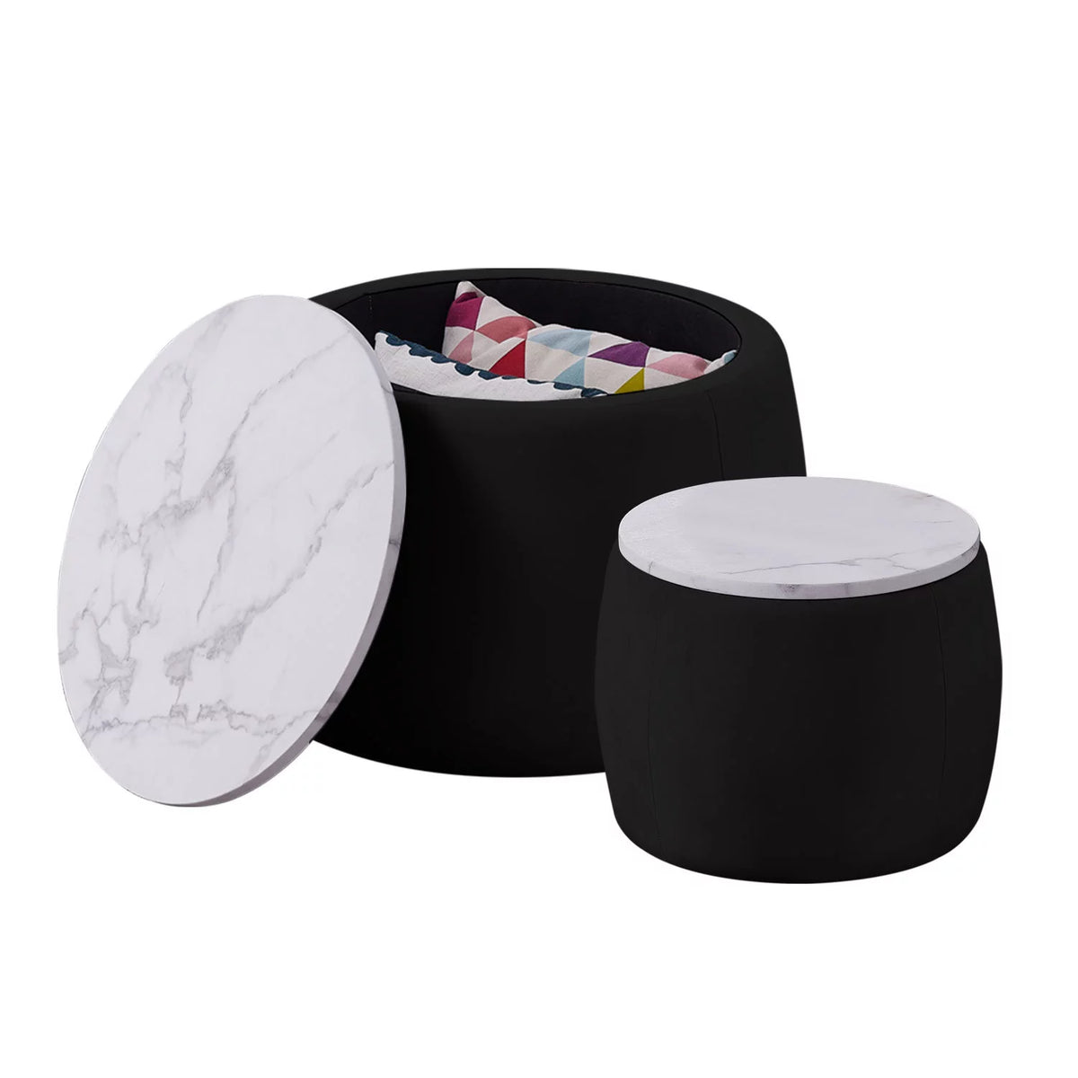 Velvet Marble Texture Nesting End Tables Set of 2 with Hidden Storage P5039