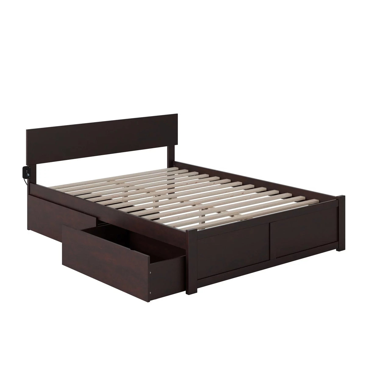 King Platform Bed with Footboard and 2 Drawers in Espresso I3429