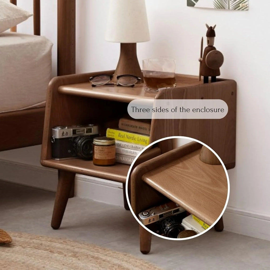 Solid Wood Walnut Finish Mid Century Nightstand E434
