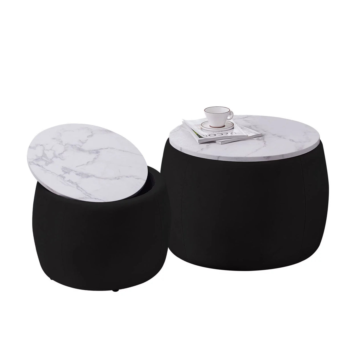 Velvet Marble Texture Nesting End Tables Set of 2 with Hidden Storage P5039