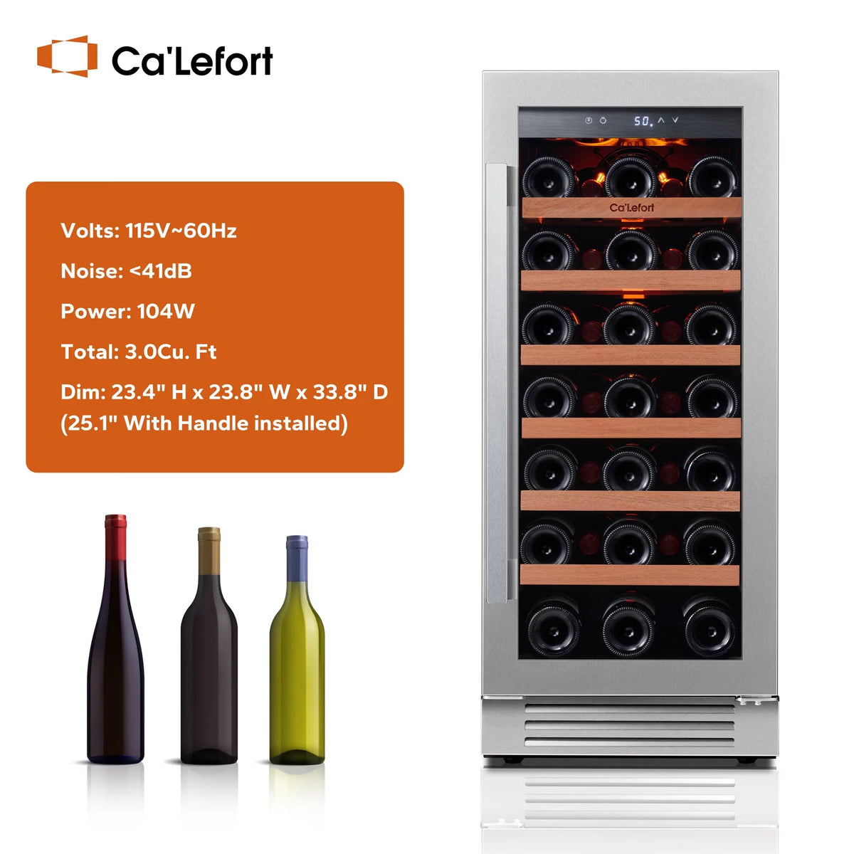 30 inch 66 Bottle Dual Zone Stainless Steel Wine Cooler Refrigerator B30709