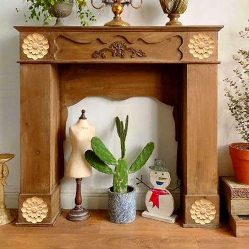 4Pcs Round Wood Appliques for Furniture Decoration (3.15"x3.15") B958