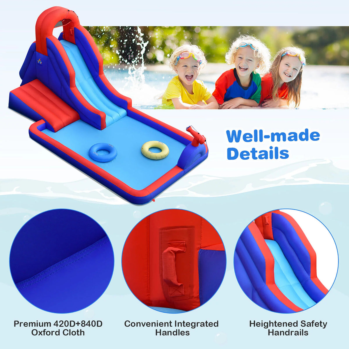 Inflatable Water Slide Park with Climb Slide Pool & 2 Swim Rings C2052