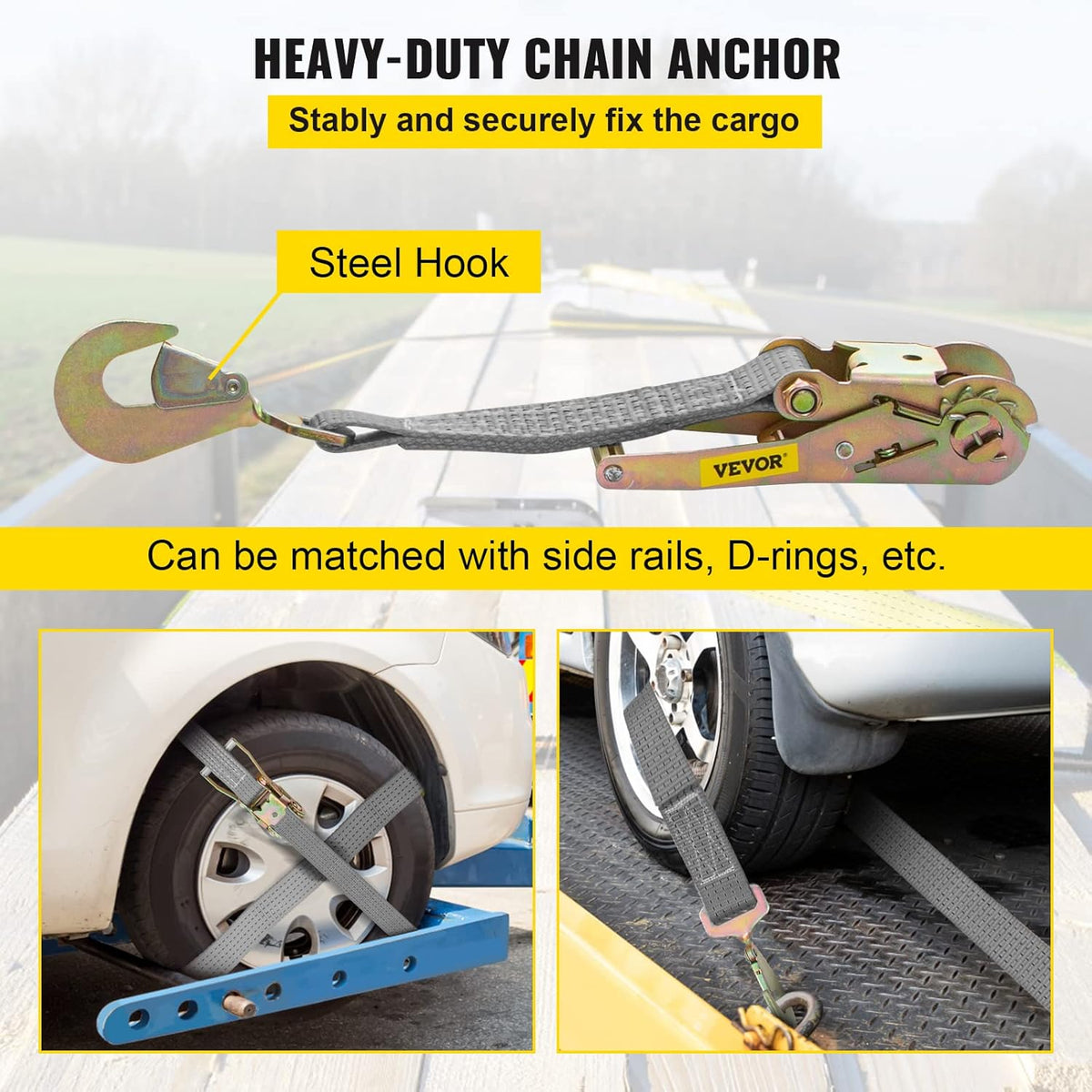 12 Pcs Polyester Ratchet Tie Down Strap Kit Grey A4482