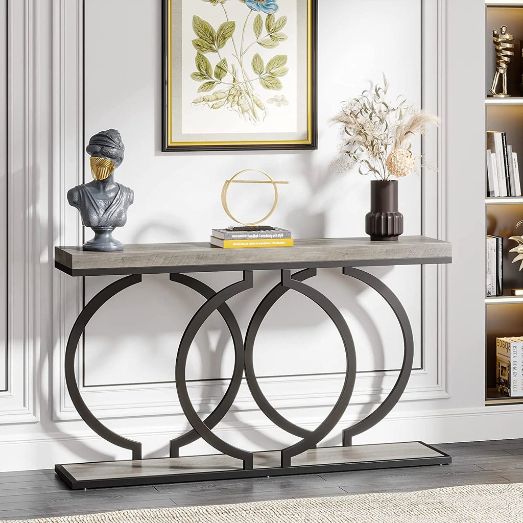 55" Console Sofa Table with Geometric Metal Frame R27029