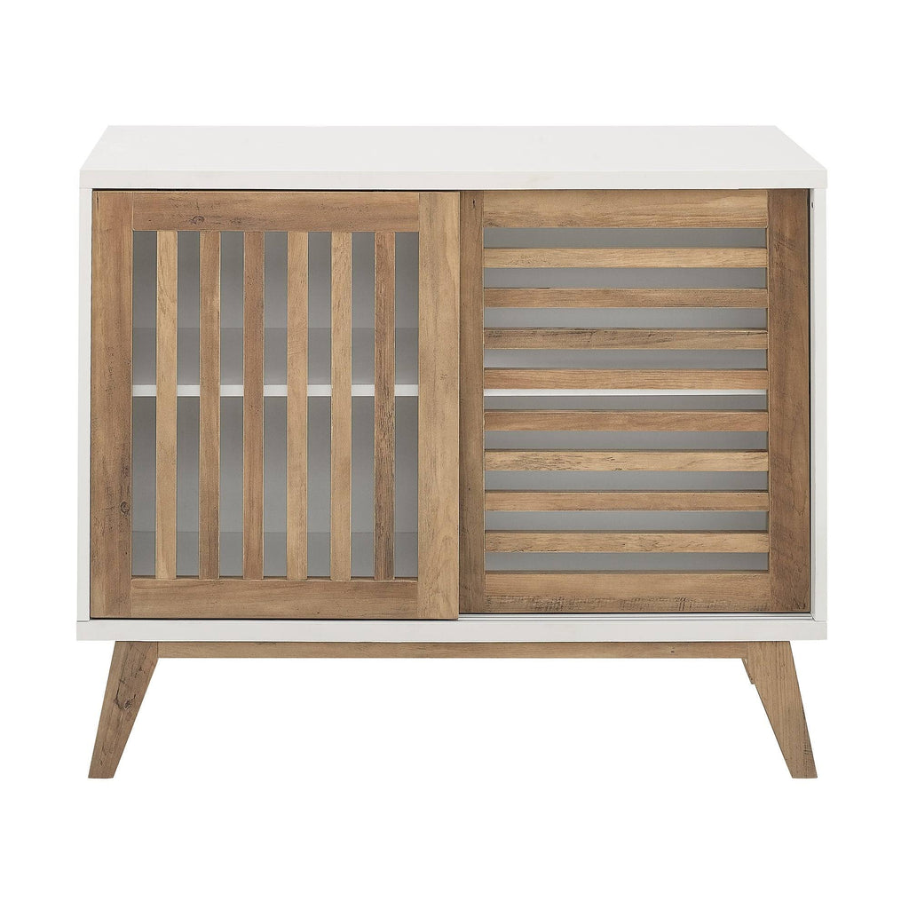 36x22 Two Shelf Laminate and Metal Accent Cabinet White with Rustic Oak D418