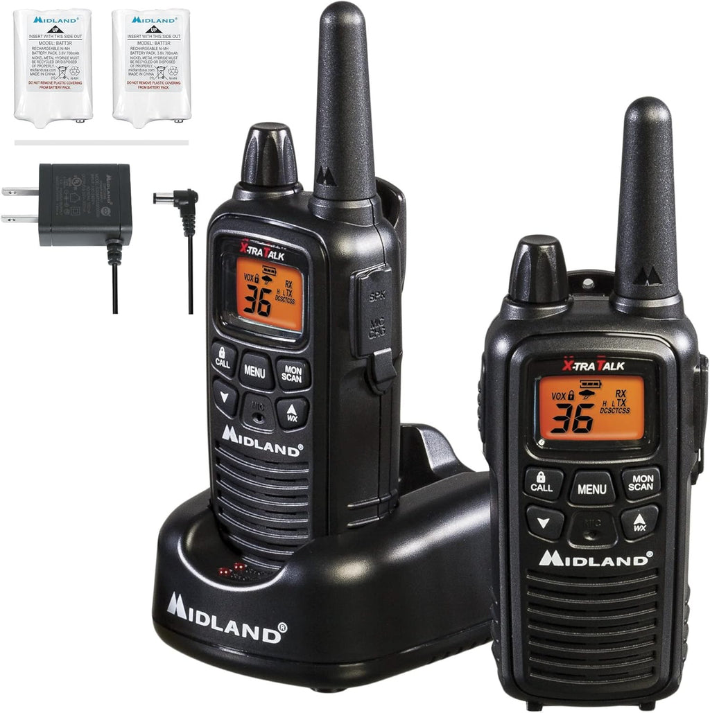 36 Channel FRS Two-Way Radio Walkie Talkie, 121 Privacy Codes, NOAA Weather Scan + Alert, Yellow/Black, 3-Pack M914