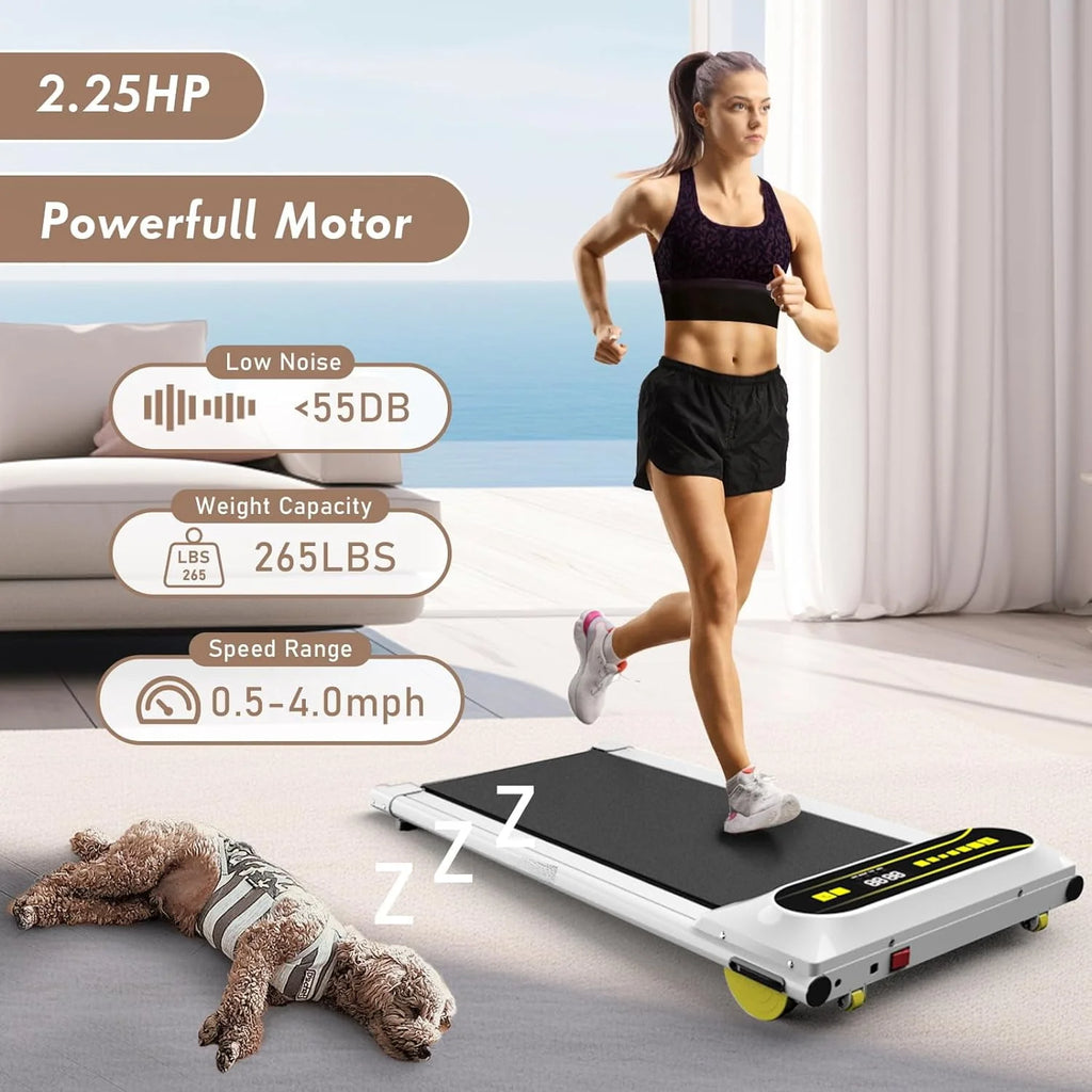 Walking Pad Treadmill Under Desk, 2.25HP Portable Mini Treadmill White F2342