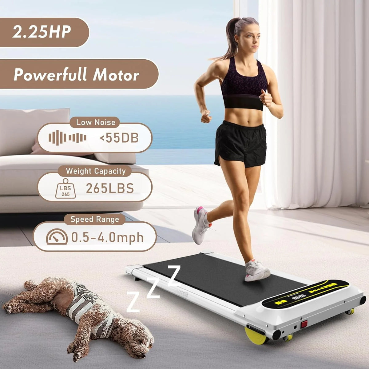 Walking Pad Treadmill Under Desk, 2.25HP Portable Mini Treadmill White F2342