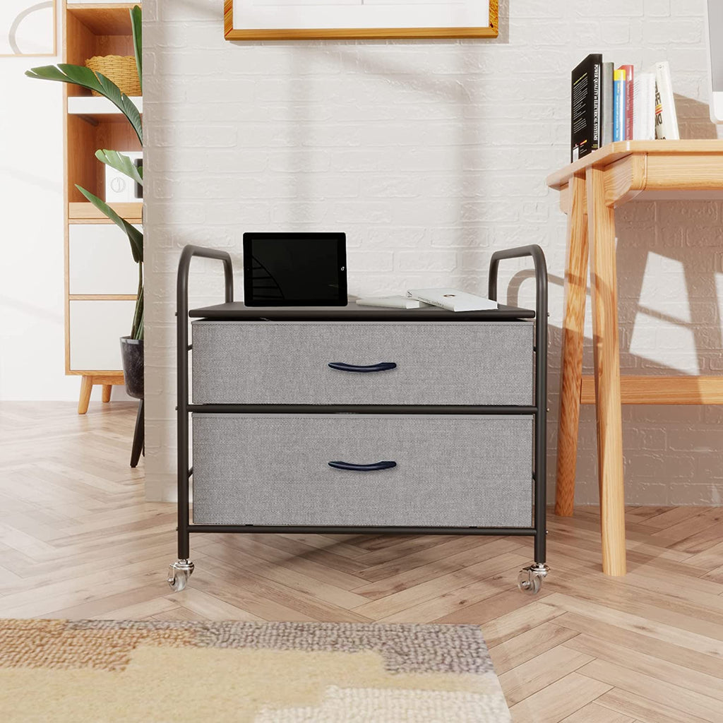 Fridge Stand with Storage, 2 Drawer, Metal Frame, 4 Swivel Wheels Y35346