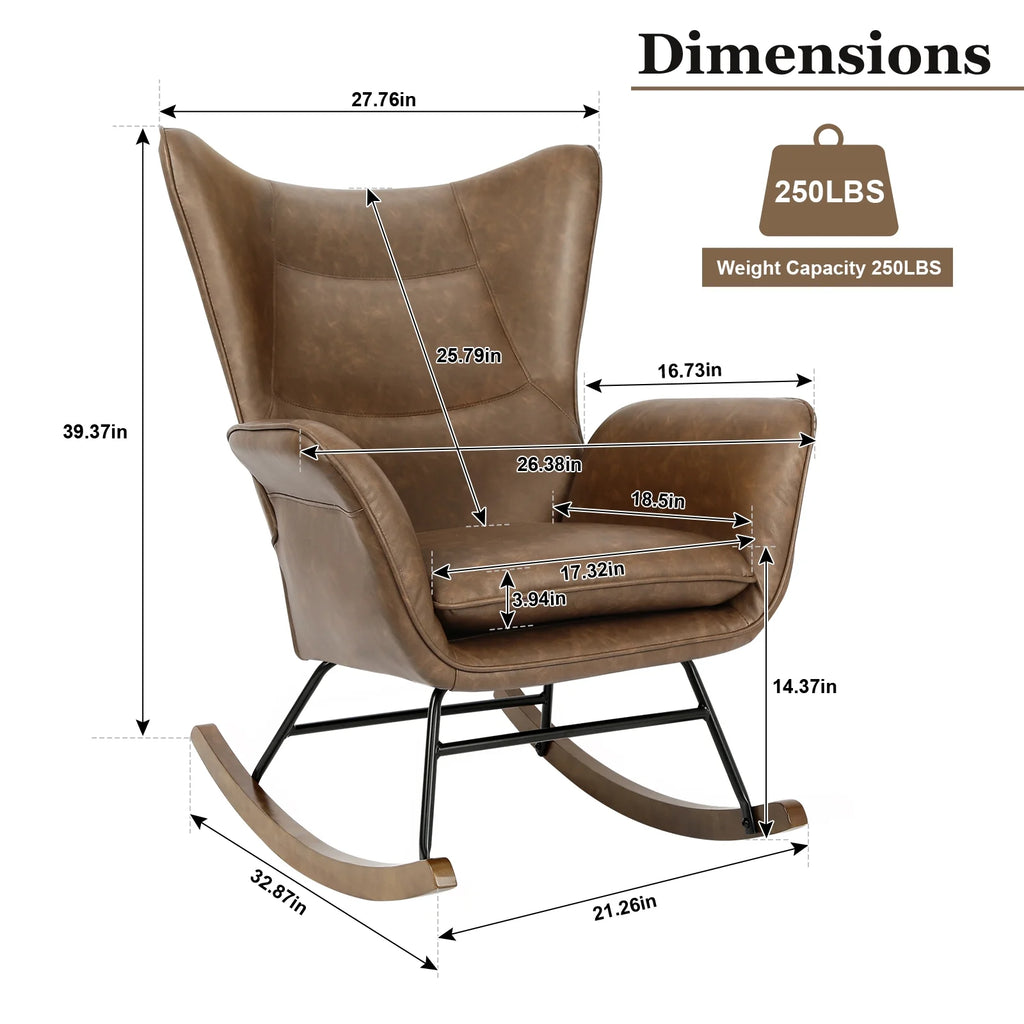 Brown PU Leather Rocker Glider Chair with Wooden Base L700832