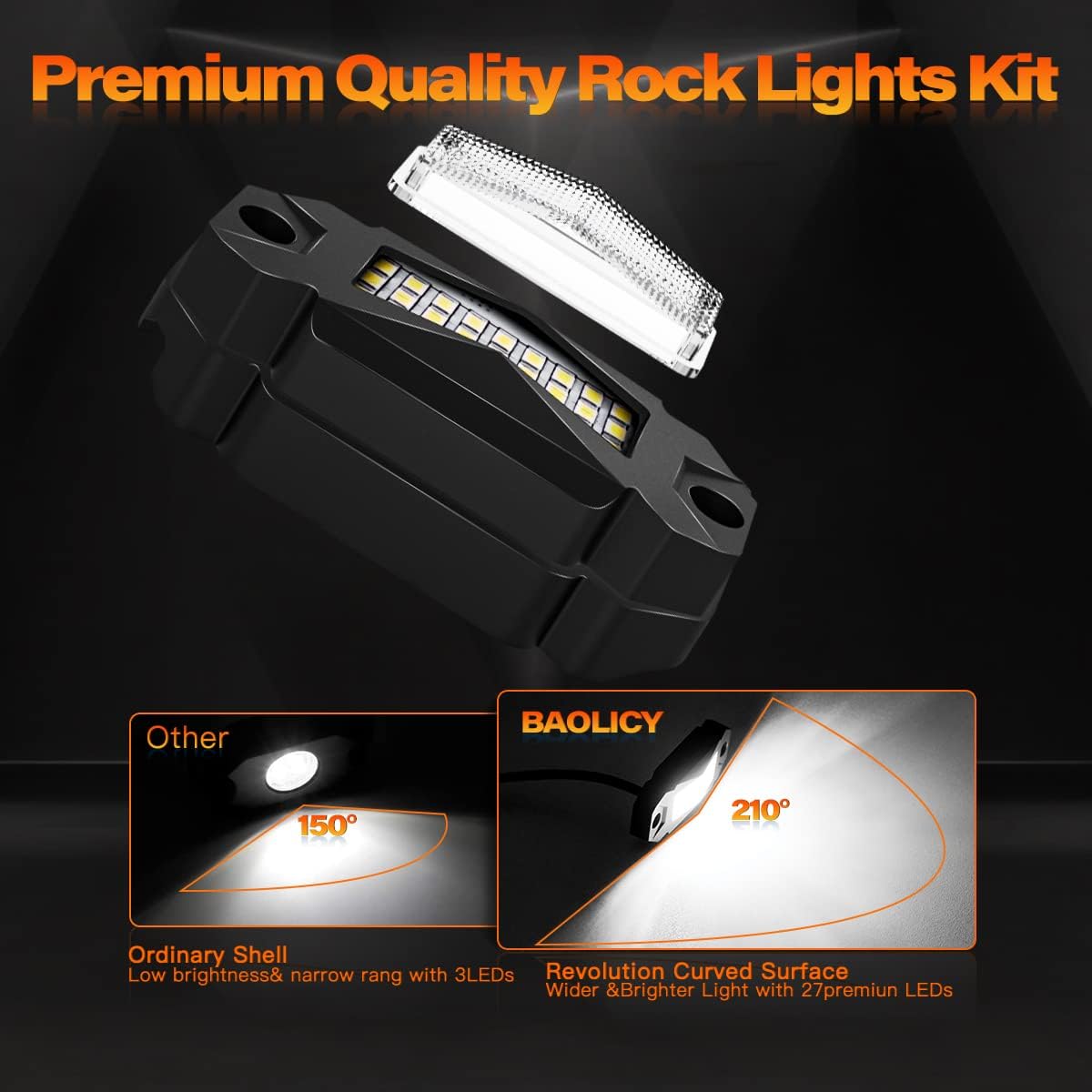4Pods LED Rock Lights Kit with Switch Wire Harness E8500