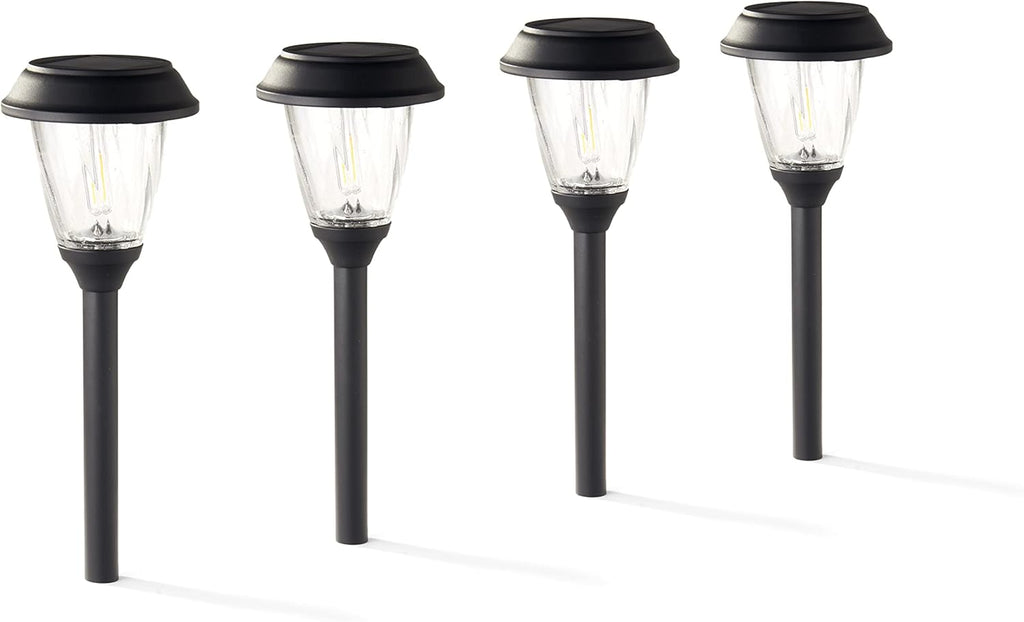 4 Pack Warm White Black Metal Glass Solar Path Lights J99587