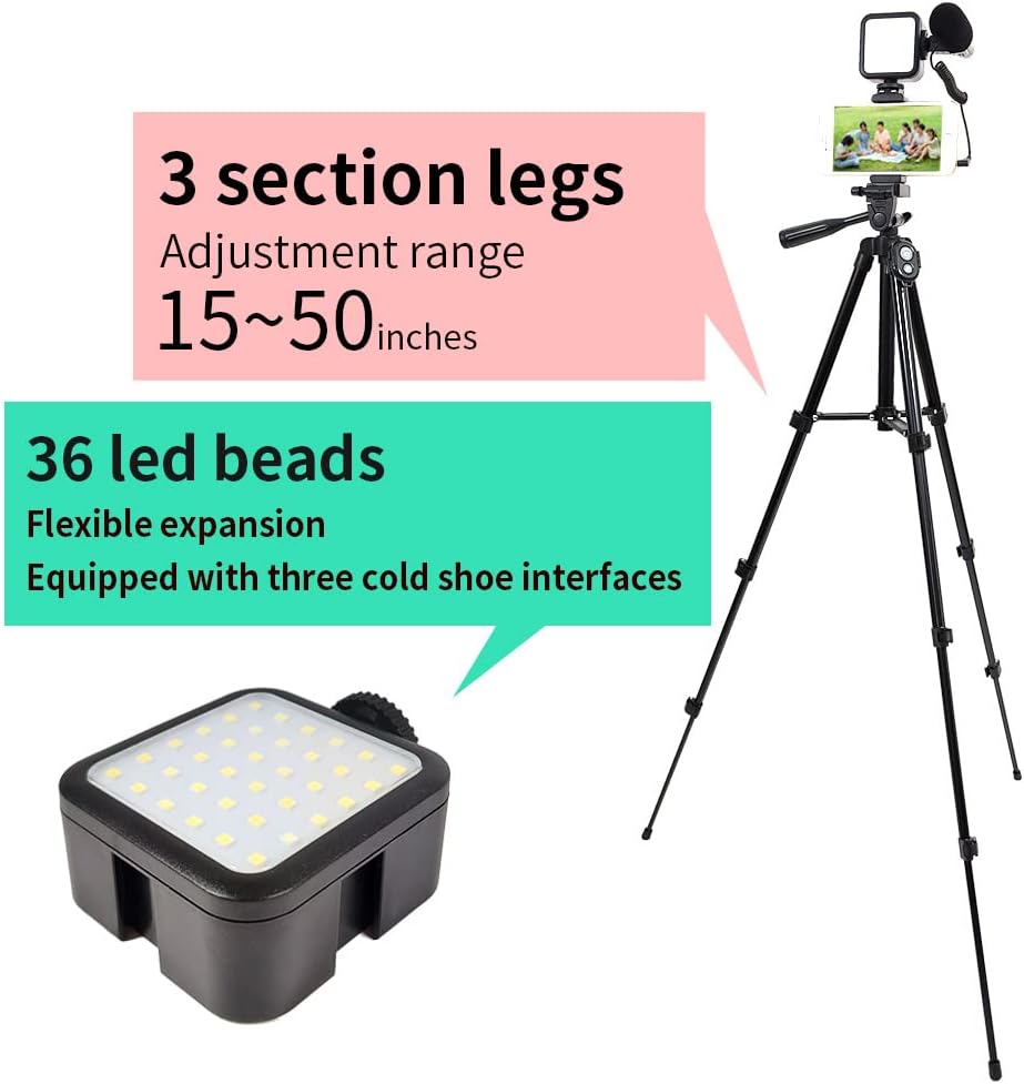 Vlogging Kit with Microphone, Remote Control, Fill-in Light, 15-50" Extendable Tripod Stand, Pack of 2 P795942