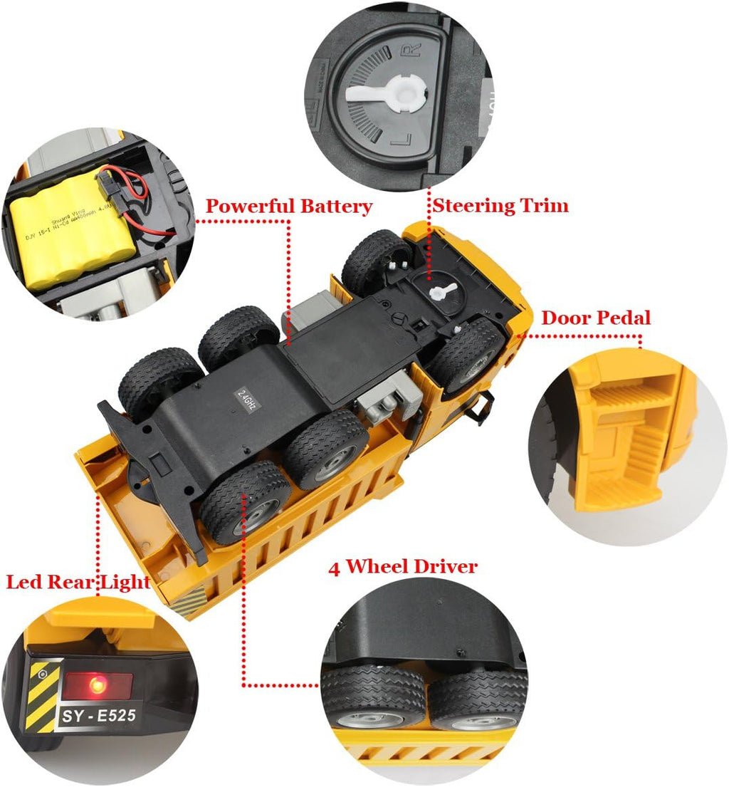 1/20 Scale 6 Channel RC Dump Truck Construction Vehicle Toy with LED Lights E166321