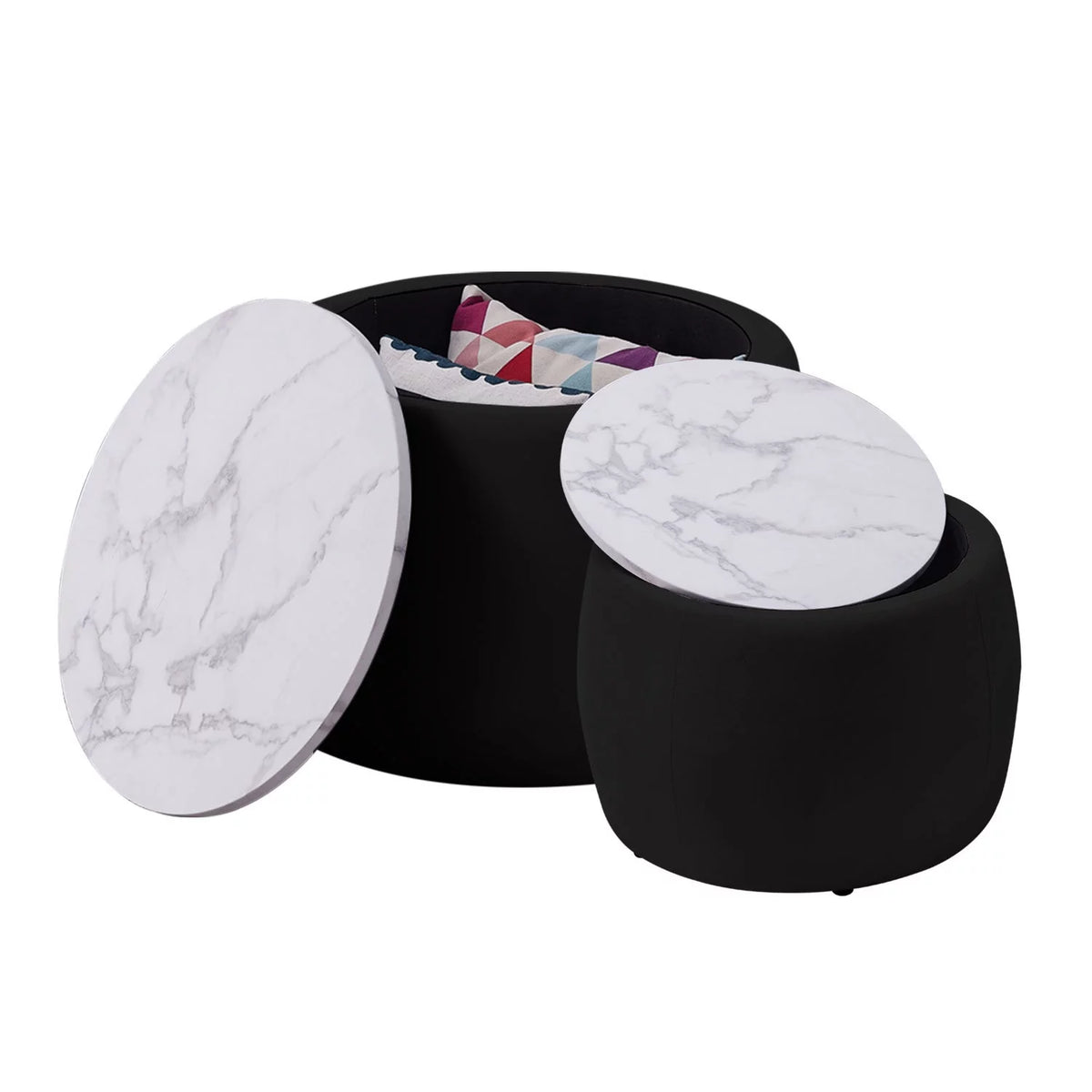 Velvet Marble Texture Nesting End Tables Set of 2 with Hidden Storage P5039
