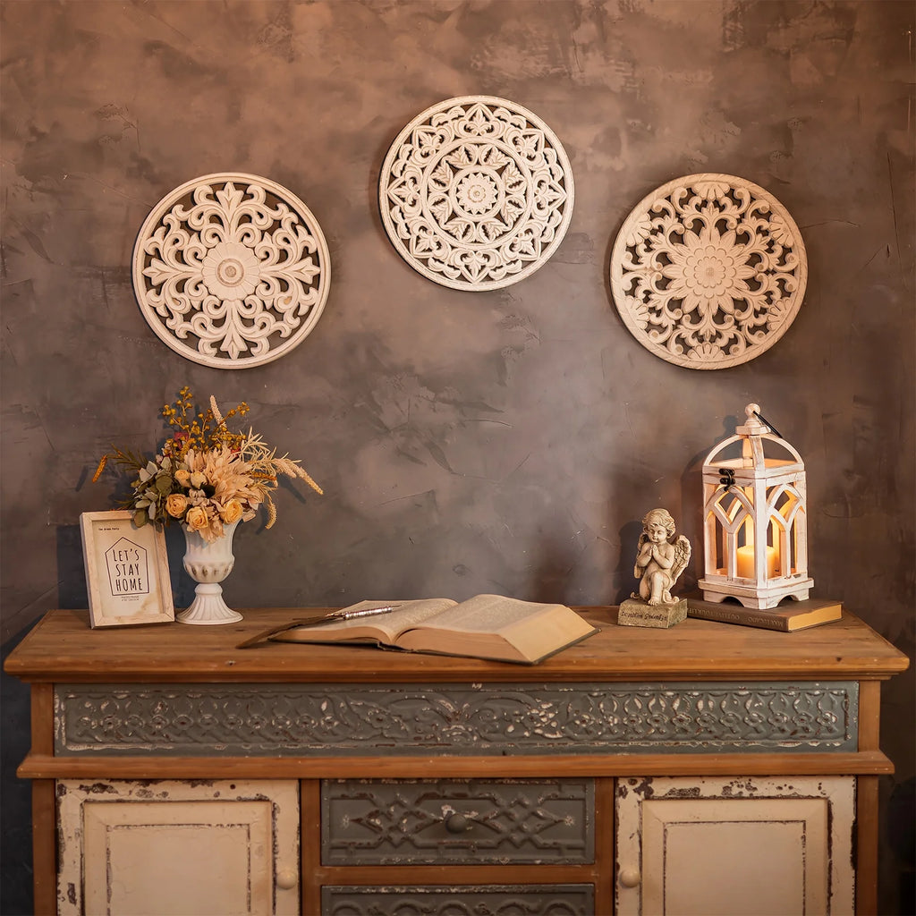 Wooden Wall Art Rustic Wall Decor Set of 3 E373166