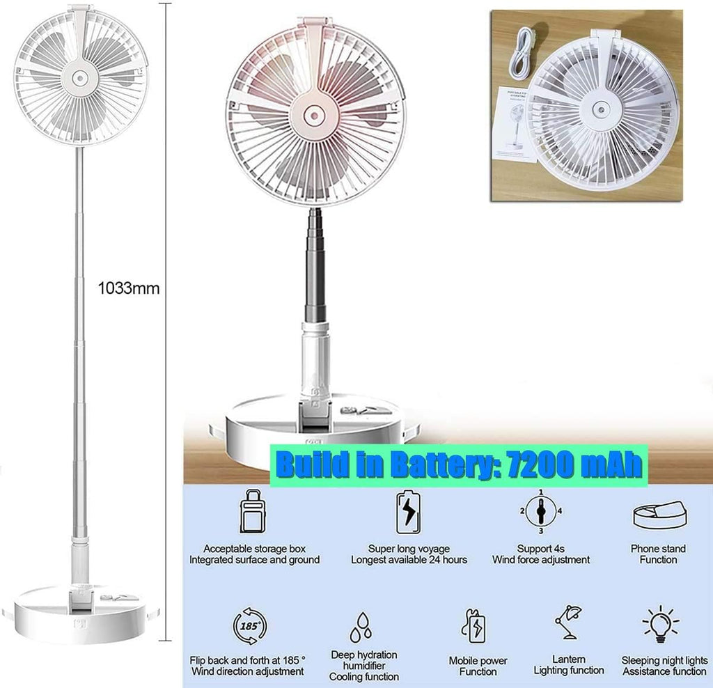 USB Rechargeable Folding Floor Fan with Mister and LED Lamp I59431