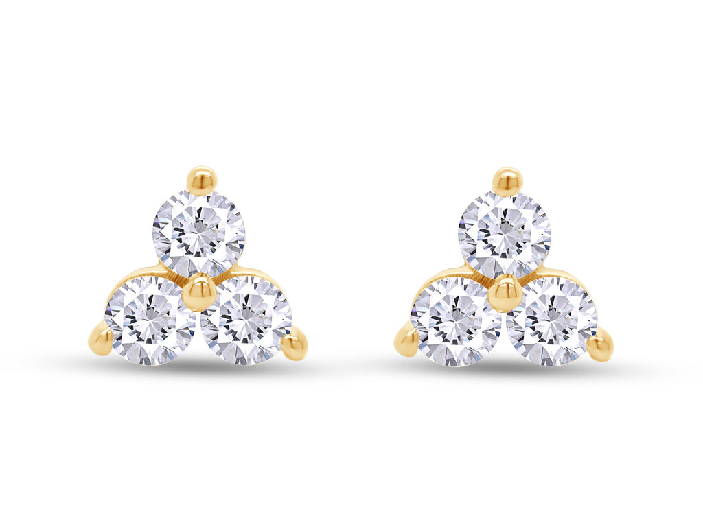 1/2 Carat Round Cut Lab Created Moissanite Three Stone Cluster Stud Earrings In 14k Yellow Gold Over Sterling Silver D975