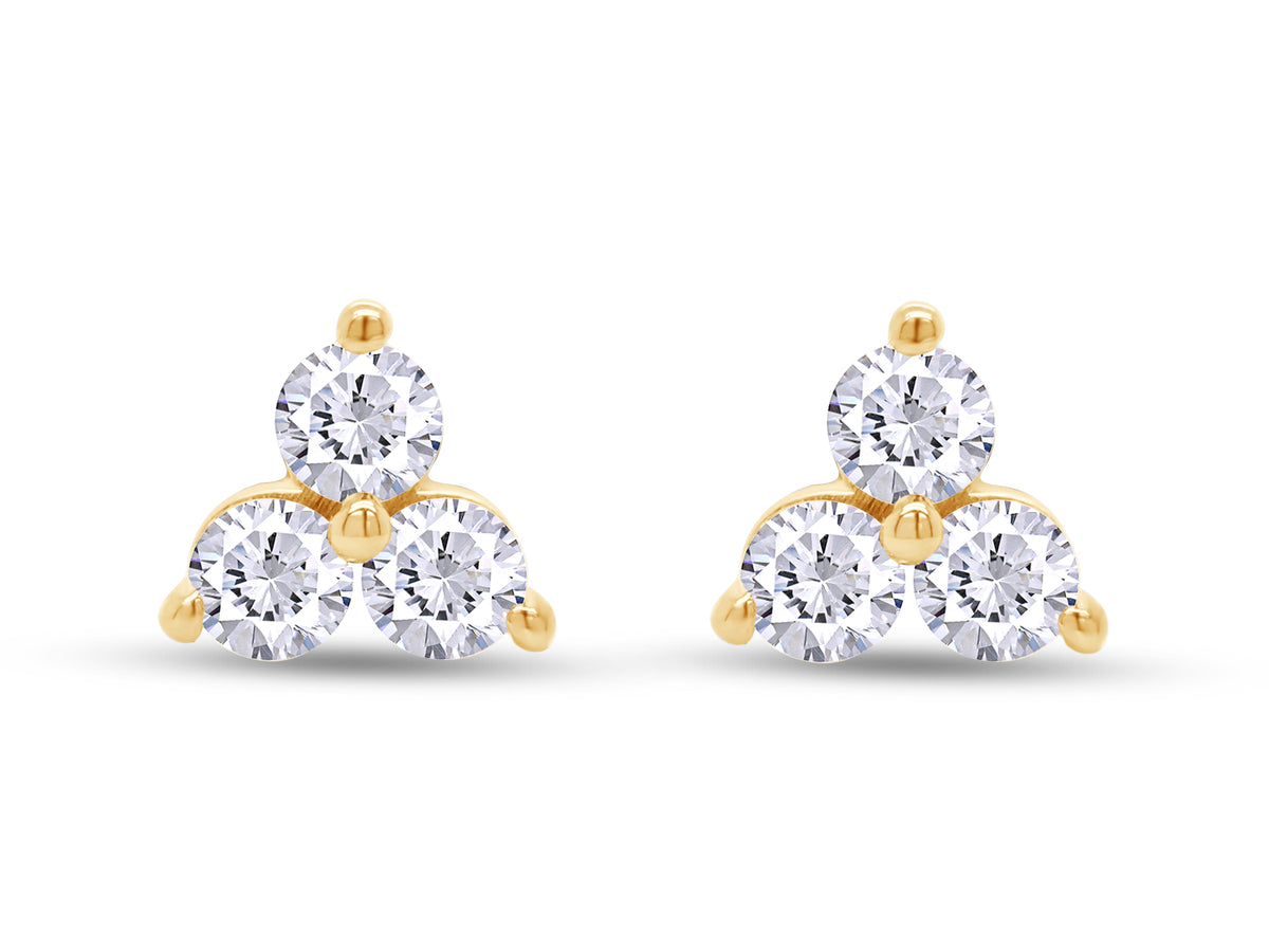 1/2 Carat Round Cut Lab Created Moissanite Three Stone Cluster Stud Earrings In 14k Yellow Gold Over Sterling Silver D975