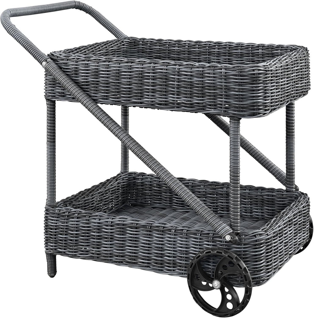 Gray Wicker Rattan Outdoor Beverage Bar Cart X165556