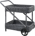 Gray Wicker Rattan Outdoor Beverage Bar Cart X165556
