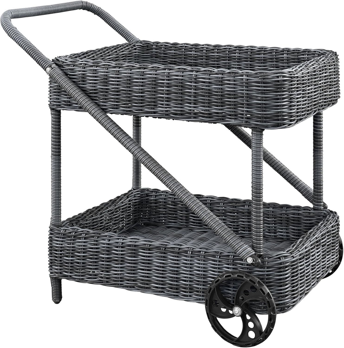 Gray Wicker Rattan Outdoor Beverage Bar Cart X165556