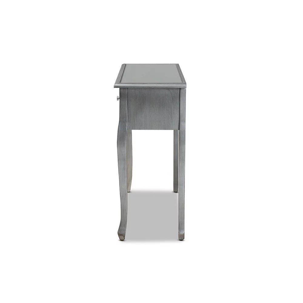 Brushed Wood and Mirrored Glass 2-Drawer Console Table D7608