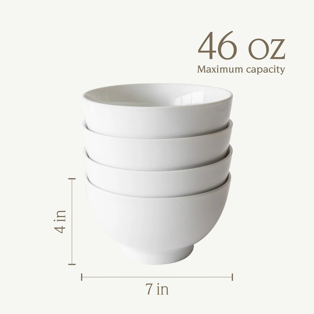 Set of 4 White Round Porcelain Noodle Bowls L967