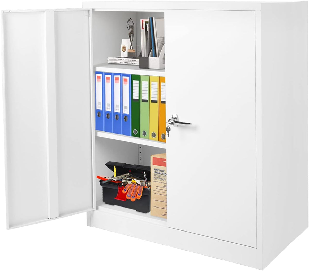 Locking Metal Cabinet with 2 Doors, 4 Adjustable Shelves, Black T885213